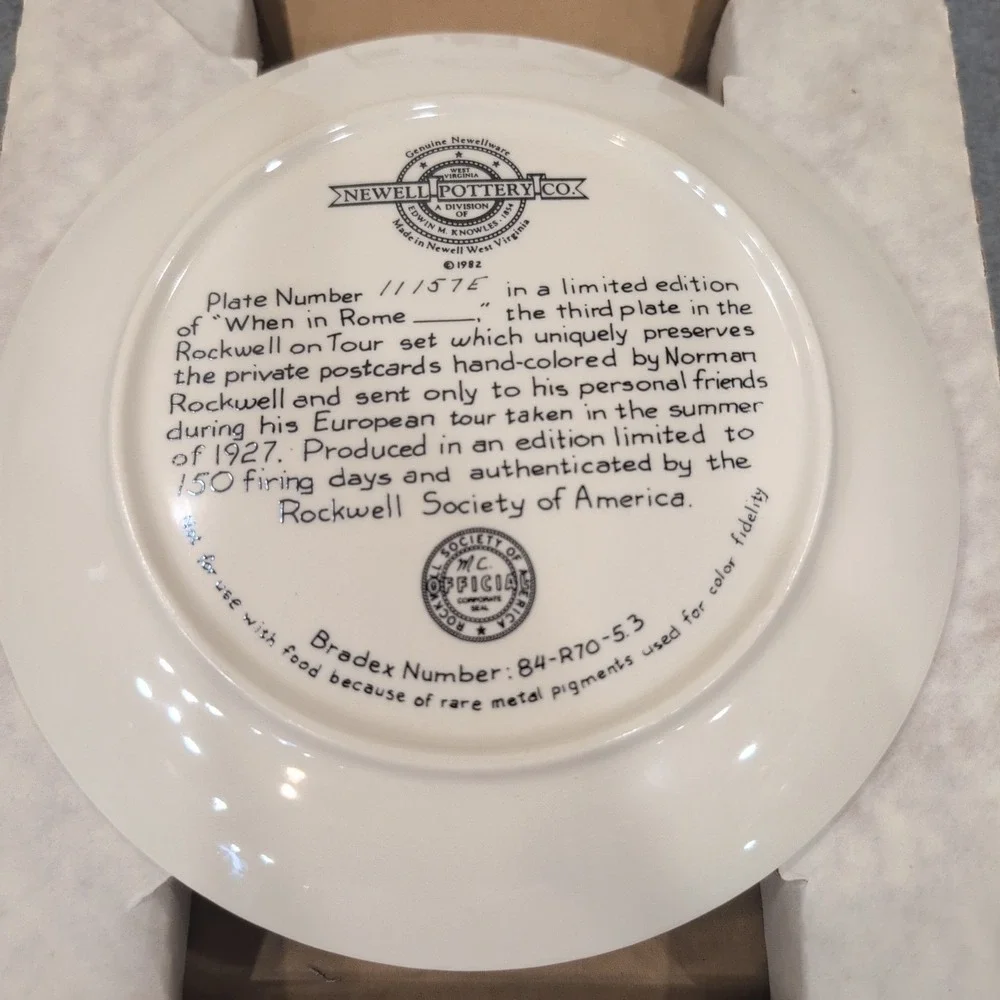 Norman Rockwell When in Rome Limited Edition Collector Plate Newell‎ Pottery